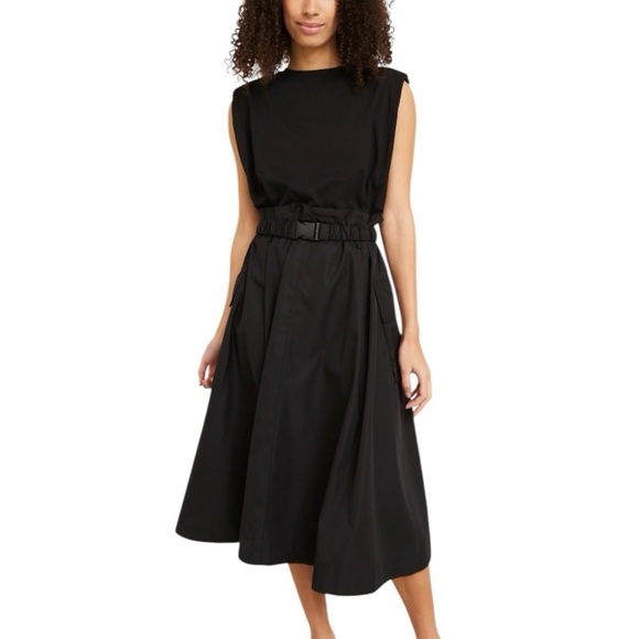For Cynthia Black Linen Blend Belt Buckle Detail Utility Style Midi Dress Medium - Picture 1 of 15